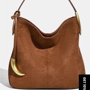 Commense Metal Accent Faux Suede Hobo Bag